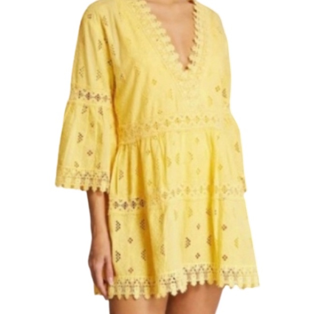 NWT Melissa Odabash Yellow Victoria Embroidered Kaftan or Swim Coverup - Sz S